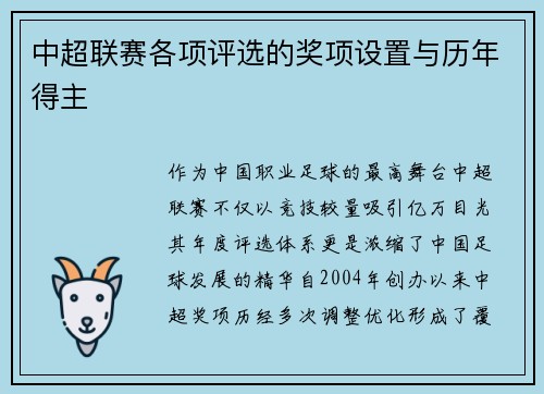 中超联赛各项评选的奖项设置与历年得主